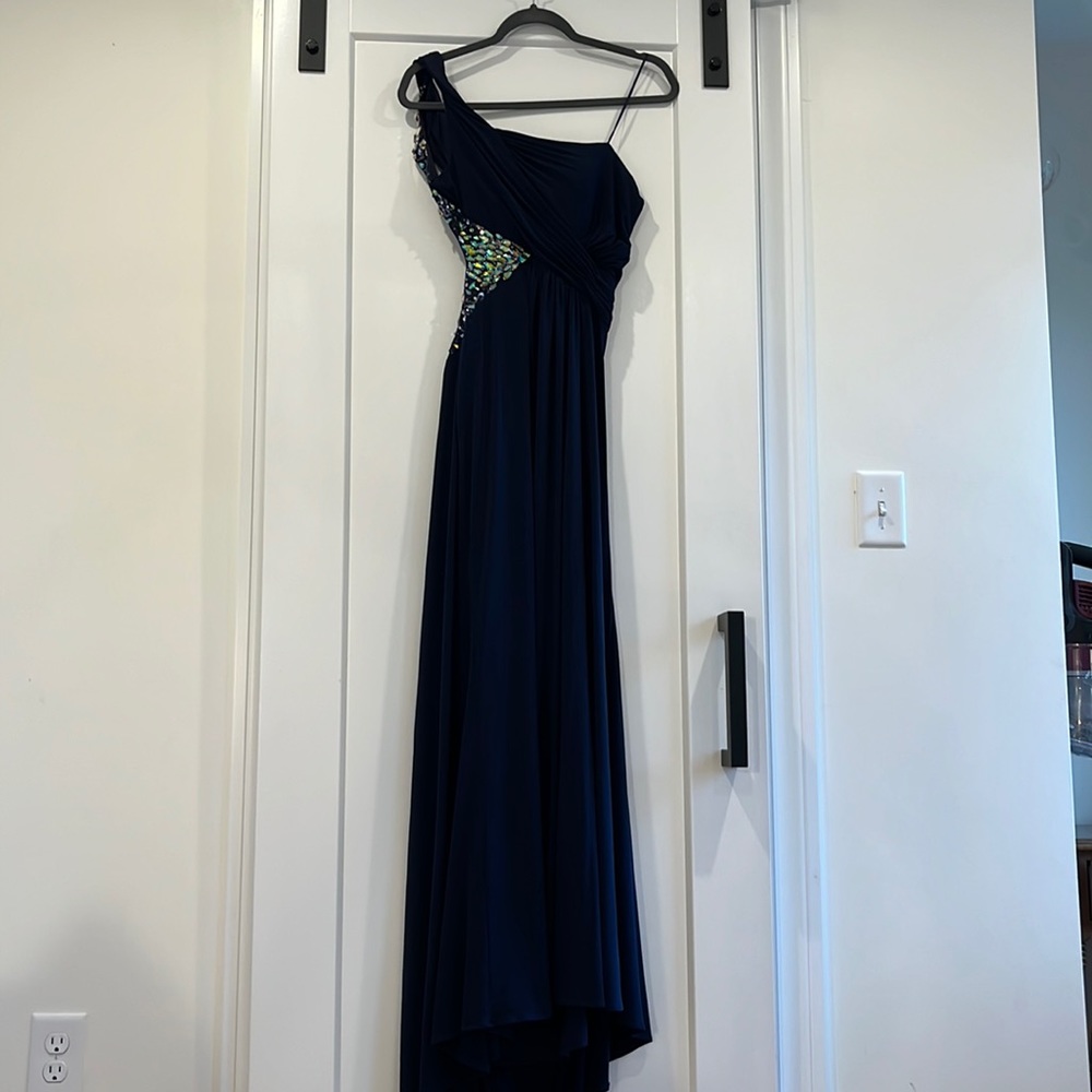 La Femme beautiful navy dress with gems, fits beautifully